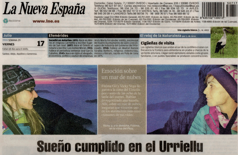 Sueño cumplido en el Urriellu, Periódico La Nueva España
